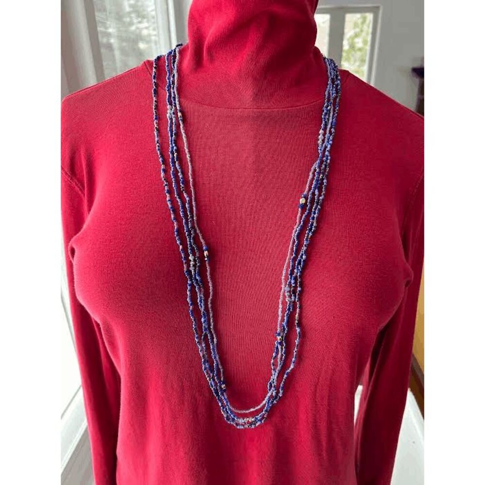 Extra long Multistrand Beads In Pleasant Blues Bohemian Dress Up